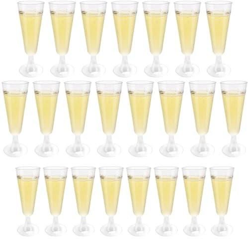YAKLEE Verres à Champagne en Plastique, 25 Pièces 150ml Flûtes à Champagne Réutilisables, Coupe de Champagne Transparent, Gobelets à Vin Modernes pour Mariages Anniversaires Fêtes