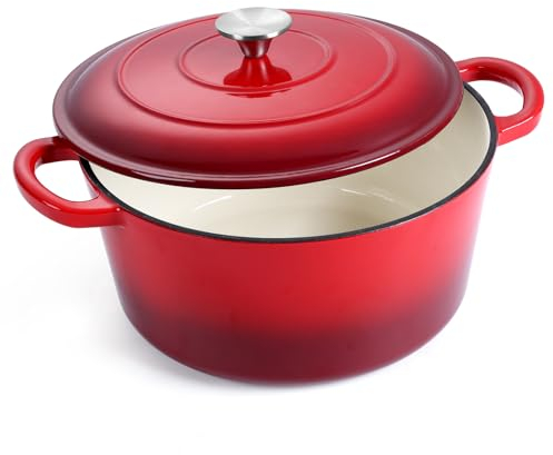 E-far Schmortopf aus emailliertem Gusseisen mit Deckel, 6 Quart runder Dutch Oven Topf, antihaftbeschichtetes Kochgeschirr zum Schmoren, Eintöpfen, Braten, Brotbacken, Kochen, strapazierfähig,