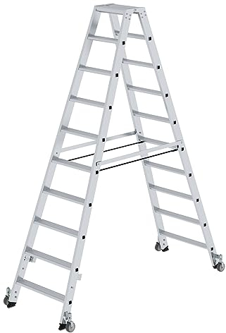 PROREGAL Stufen-Stehleiter | beidseitig begehbar | mit Rollen | 2x10 Stufen | Leiter, Teleskopleiter, Trittleiter, Bockleiter, Sprossen-Doppelleiter