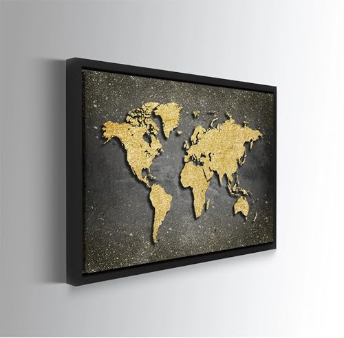 Blue Booms Weltkarte - Goldene Version Poster 120x80 Rahmen Schwarz