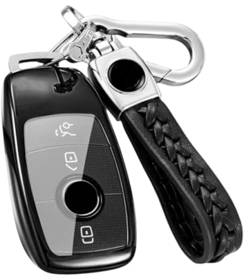 【5 Couleurs】 Z.MYUKI Classe B 180 Coque clé avec Porte Clef pour Mercedes Classe B W247 2019-2025 2026 Accessoire Protection clé (Noir)
