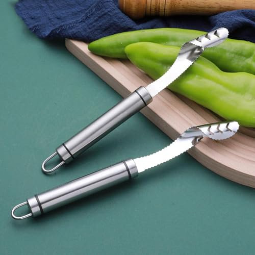 2 Stück Edelstahl Pfeffer Samen Entkerner Entferner Edelstahl Jalapeno Entkerner Werkzeug Chili Entkerner Entferner mit gezackten Scheiben und Griff Küchenwerkzeuge Obst und Gemüse Entkerner