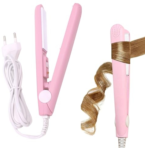 Plancha de pelo 2 en 1 Mini de cerámica - Plancha y plancha automática para cabello corto y todo tipo - Rosa