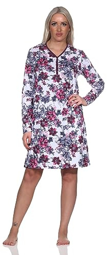 Damen Nachthemd Langarm Sleepshirt in floralem Design - auch in Übergrössen, Farbe:Beere, Größe:40-42