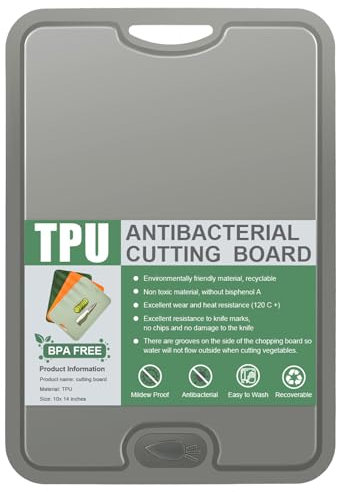 Tagliere Flessibile con scanalature per il succo, Tagliere in TPU flessibile Antigraffio, tagliere da cucina, senza BPA, Lavabile in lavastoviglie, Antiscivolo (grigio scuro)
