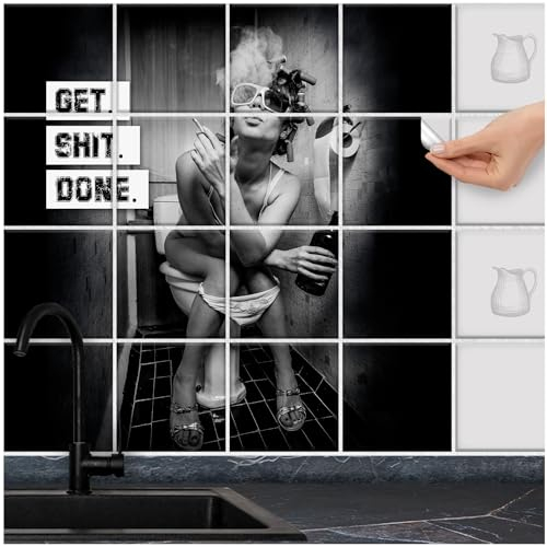 FoLIESEN Fliesenaufkleber - Deko-Bild für Bad, Gäste-Bad, Badezimmer, Gäste-WC - Dekoration Fliesen-Bild selbstklebend - Get shit done, Fliese - Bild (BxH):15x15 cm - 105x105 cm / 49-tlg.