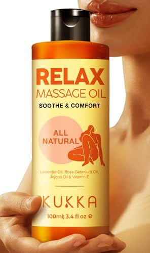 Kukka Relax Massage Oil for Massage Therapy - 100ml - 100% Pure Natural Full Body Oil Relaxing, Warming for Women & Men, with Lavender, Jojoba, Rose Geranium & Vitamin E