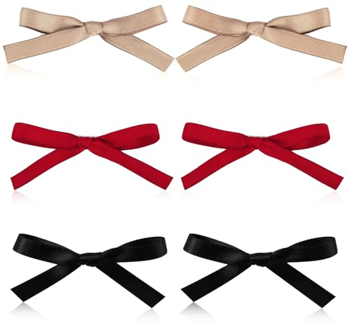 6St süße Schleifen Haarspangen, Einfarbig Niedlich Schleifen Clips Schleifen Hair Clips mit Krokodilklemmen Klein Schleifen Klauenklammer für Mädchen Frauen (Rot, Khaki und Schwarz)