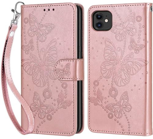 Coque pour iPhone 12 / iPhone 12 Pro, Housse Etui Portefeuille Cuir Multifonction, Fermeture Magnétique à Clapet Anti-Choc Compatible avec Coque iPhone 12 Book - Or Rose
