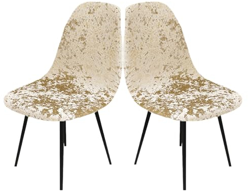 LIFEDX Stuhlbezug Stuhlhussen Samt 2er Set,Stretch Schalenstuhl Bezug Stuhlbezüge für Esszimmerstühle Küchenstühle Stuhlabdeckung Husse Universal,Abnehmbare Waschbarer Antirutsch - Gold||2PCS