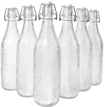 simpa 1L Vintage Style Clear Embossed Dots Patterned Bottles with Swing Top Lids