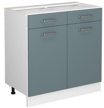 Vicco Meuble Bas Universel R-Line, Bleu-Gris/Blanc, 80 cm avec tiroirs et Portes, sans Plan de Travail