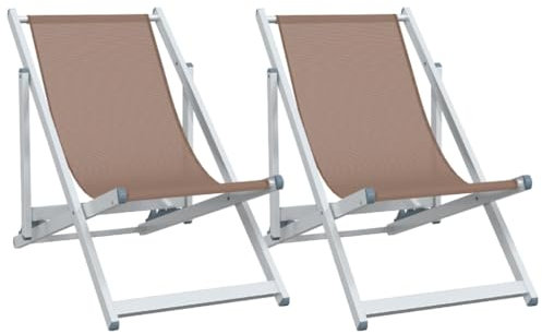 vidaXL Strandstuhl 2 STK., Liegestuhl Klappbar in 3 Positionen Einstellbar, Gartenliege mit Aluminiumgestell, Gartenstuhl Klappstuhl, Braun Aluminium Textilene
