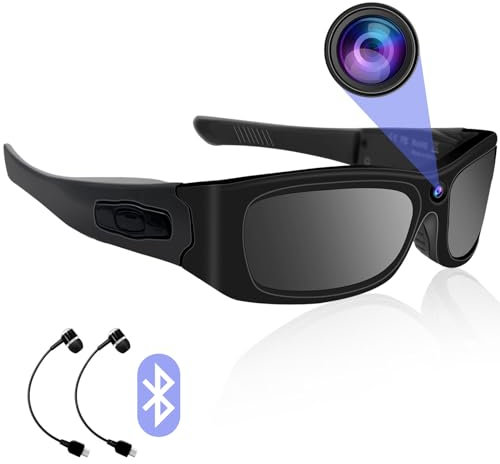 Nisanmoon Sonnenbrille Mini Kamera, Bluetooth Sport Kamera HD 1080P Sonnenbrille Kleine Videokamera, Tragbare Brille Sport Kamera mit Bluetooth, Unterstützung nehmen Foto und Video, Loop-Aufnahme