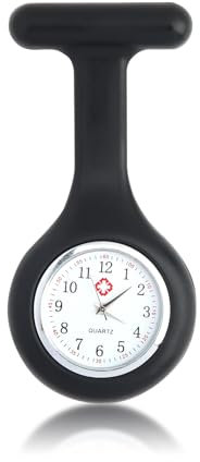 Goerpn Silicone Nurse Watch with Brooch, Infection Control Design, Pocket Clock with Pin for Health Care Nurse Doctor Paramedic, Medical Brooch Fob Watch for Women Men (Black)