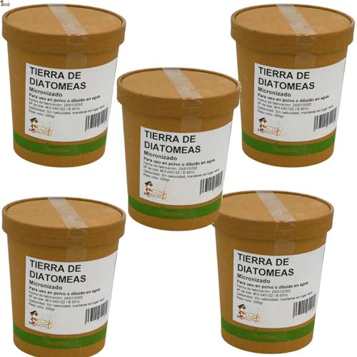 BricoLoco.com Tierra de diatomeas micronizada multiuso. Pack 5x500 grs Diatomita insecticida, fungicida, desparasitar, fertilizante ecológico natural en jardinería y agricultura, piscinas. (5x500 grs)
