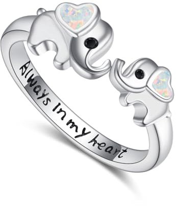 TANGPOET Elefanten Ring 925 Sterling Silber Opal Elefanten Ring, Einstellbare Tier Ring, Geburtstag Schmuck Geschenke für Mädchen Kinder