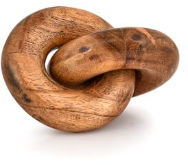 Kimona Statues Acacia Wood Wood Chain Link Décor 2-Link Table Décor, Shelf Décor, Decorative Object for Home, Modern Farmhouse (10.16cm x 7.62cm x 5.71cm)