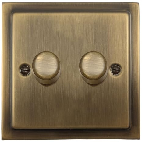 G&H TLAB522 Trimline Plate Light Antique Brass 2 Gang 1 or 2 Way LED Dimmer Switch