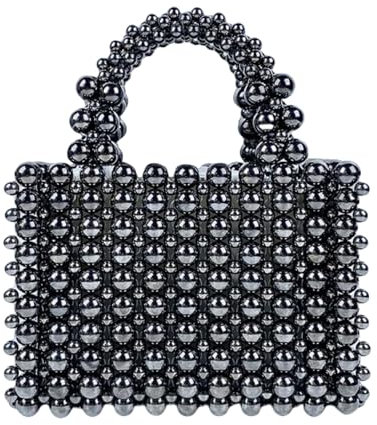 JOPOYOCO Perle Tasche, Acryl Perlen handgefertigte Damen Tasche, Perle Handtasche Handheld kleinen Platz Handtasche für Frauen Partei (Schwarz)