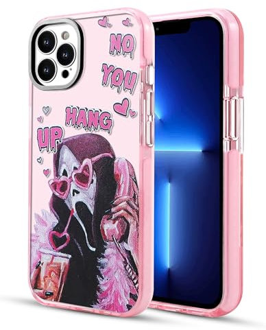 RUIZHAOHUA Cute Scream Horror Skeleton Skull Design Case for iPhone 14 Pro Max, Aesthetic Funny Cartoon Protective Cover for Women and Girls, Pink