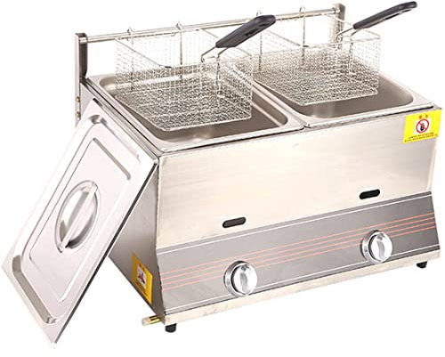 Friggitrice a Gas Commerciale, friggitrice a GPL in Acciaio Inossidabile da banco, Macchina per Patatine Fritte, l per ristoranti (Doppia)