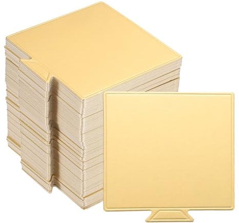 sourcing map 100 mini tablas para tartas, cartones de mousse, bases cuadradas para tartas, platos para cupcakes, postres, bandeja base para pasteles, base de postre, a prueba de grasa (dorado)
