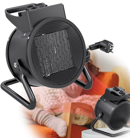 HENGMEI Heizlüfter Elektroheizer 2000 Watt Keramik Heizstrahler mit PTC Heizelement Keramikheizer Leise mit Überhitzungsschutz Bauheizer, Schwarz