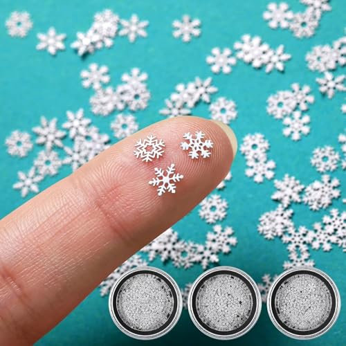 LUYANFX 270 Stück Mini Schneeflocken Deko, Weiße Glitzer Schneeflocken Sticker für Basteln, Scrapbooking, Weihnachtsdeko, Winter Party (Silber)