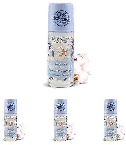 Jean & Len Deobalsam Baumwolle, schenkt auf natürliche Weise bis zu 24h Deo-Schutz, sensitive Pflege, Ideal auch nach der Rasur, Deo ohne Aluminium & Alkohol, vegan, 50 ml (Packung mit 4)