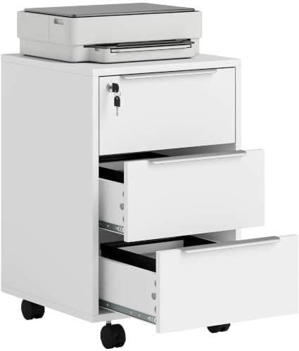 HOMCOM 3-Schubladen abschließbarer Aktenschrank für Home-Office Weiß