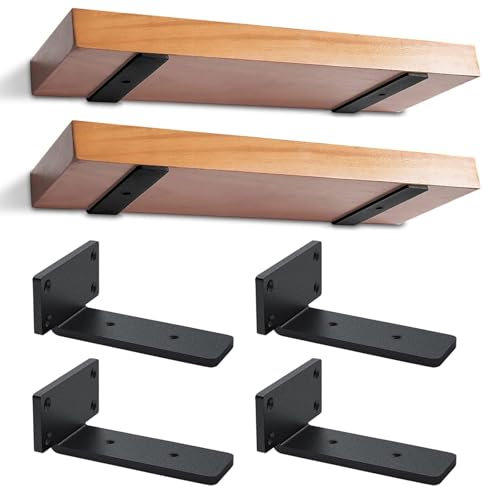 4 Pezzi Staffe per Mensole Pesanti, Staffa Angolare Nascoste Galleggianti, Supporto da Appendere Alla Parete, Staffa a L con Viti per Scaffali (Nero, 15cm)