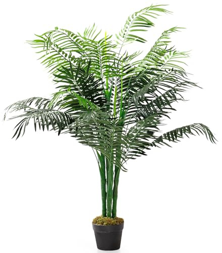 Warmiehomy Künstliche Palme 130cm Kunstpflanzen Groß Plastikpflanzen im Topf Fake Palm Tree Faux Pflanze für Indoor Outdoor Modern Decor, 1 Stück, Grün