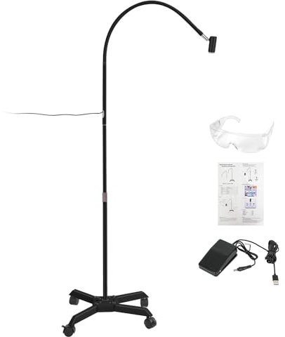 UV Wimpern Lampe, UV Lampe für Gelnägel, 6W Schwanenhals Wimpernlampe mit Fußschalter, Rollen, Boden-/Tisch-UV Lash Lamp, UV Lampe für Gelnägel und Wimpern Aushärten (Schwarz)