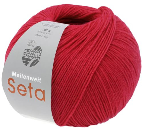 LANA GROSSA Meilenweit Seta Lampone | Sockengarn mit Seidenanteil, waschmaschinenfest | Handstrickgarn 55% Schurwolle (Merino), Polyamid, & Seide | 100g 400m Wolle zum Stricken & Häkeln FB52
