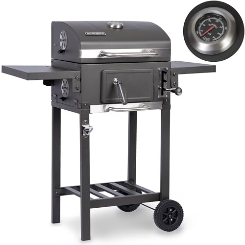 Berdsen Grill Holzkohlegrill Grillwagen mit Deckel Thermometer 98 x 100 x 35 cm Grau