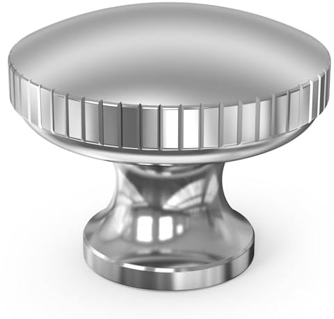 FURNIWARE 10 Stück Möbelknöpfe Chrom, Schrankknöpfe mit Linienmuster, Schubladenknöpfe 32mm Runde, Schrankgriffe Knauf Vintage, Türknauf Kommode für Schränke, Kleiderschrank