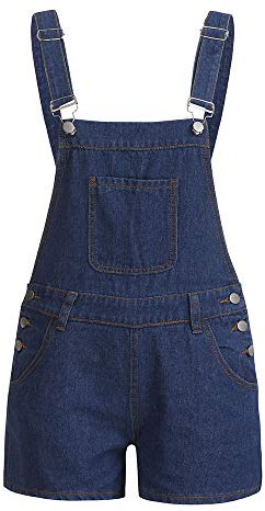 Salopette corte in jeans, da donna, estive, in tinta unita, da lavoro, in denim, con tasche, elasticizzate, pantaloni da lavoro, Blu scuro, s