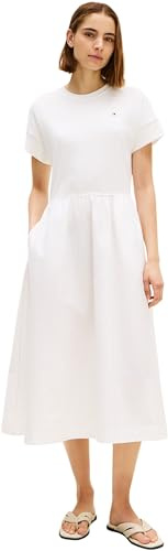 Tommy Hilfiger Damen Cody Mix Media C-nk Midi Dress Ww0ww51148 Ausgestelltes Kleid (1er Pack)