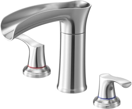 VEVOR Roman Tub Faucet, 3 Hole Waterfall Bathtub Faucet, Zinc Alloy Bath Tubs Faucets Set with 2 Handles, Deck Mount Bath Tub Faucets Set for Pet Washing, Adult Bathing, Silver, Waterfall Spout Design