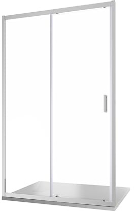Box Doccia Nicchia 110cm Apertura Scorrevole Vetro Temperato 6mm Trasparente Profili Cromati h185cm mod. Tonga