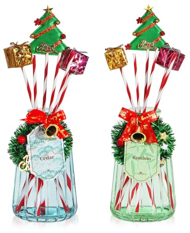 DIUFJAG 2 x 180ml - Cedar/Bamboo Zeder Bambus Weihnachten Raumduft Duftstäbchen Mit 12 Stäbchen,Home Duft Christmas Reed Diffuser für Schlafzimmer Büro Badezimmer Regal Dekor