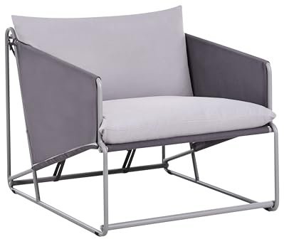 Beliani Low Oversized Chair Metal with Seat Backrest Cushions Indoor Outdoor Furniture Garden Grey Ponte