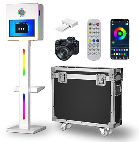 Fotoautomaten Set mit Mini Drucker, Kamera, Druckpapier, Fernbedienung, RGB Lichtstreifen, 8GB+256GB für Events, Partys, Verleih, Geburtstag, Hochzeit