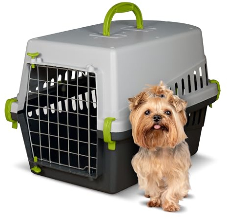 Snugsy Hundetransportbox Auto - Transportbox Flugzeugbox - Metalltür - Leicht 1,14 kg - Gold 50 x 33 x 32 cm