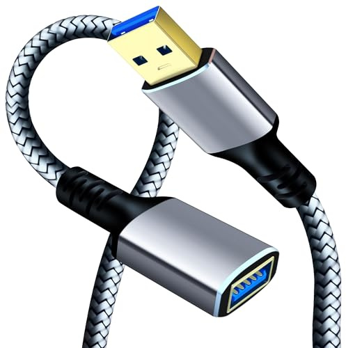 TanQY USB 3.0 Braided Extension Cable 7.5M, Male to Female for PS/Xbox/PC | Braided USB 3.0 extender with 5Gbps fast sync, universal for consoles, drives, printers, keyboards and more
