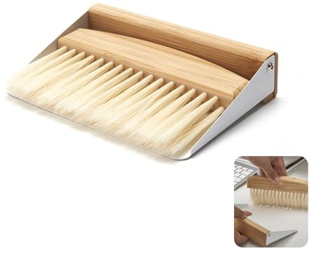 Megcdtr Ensemble balai de table et pelle à poussière, mini pelle et balayette, brosse de table magnétique en bois, brosse ramasse-miettes pour nettoyer la poussière et la saleté des tables (blanc, 15