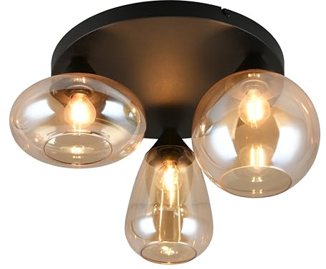 Trio Leuchten Deckenleuchte Lumina 617030313, Metall Schwarz matt, Glas amberfarbig, exkl. 3x E14