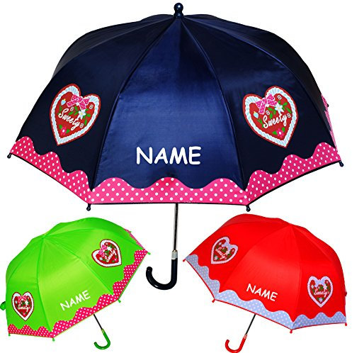 alles-meine.de GmbH 1 Stück Regenschirm - Landhaus/Punkte - Brezel Sweety - incl. Name - Kinderschirm Ø 72 cm/mit Klemmschutz - Kinder Stockschirm mit Griff - Regenschi..