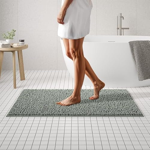MAYSHINE Chenille Badematte, rutschfeste Maschinenwaschbare Badteppiche | Saugfähige Schnelltrocknende Shag-Teppiche, Ideal für Badezimmer, Dusche, Schlafzimmer oder Türmatte (Salbeigrün, 120x70cm)